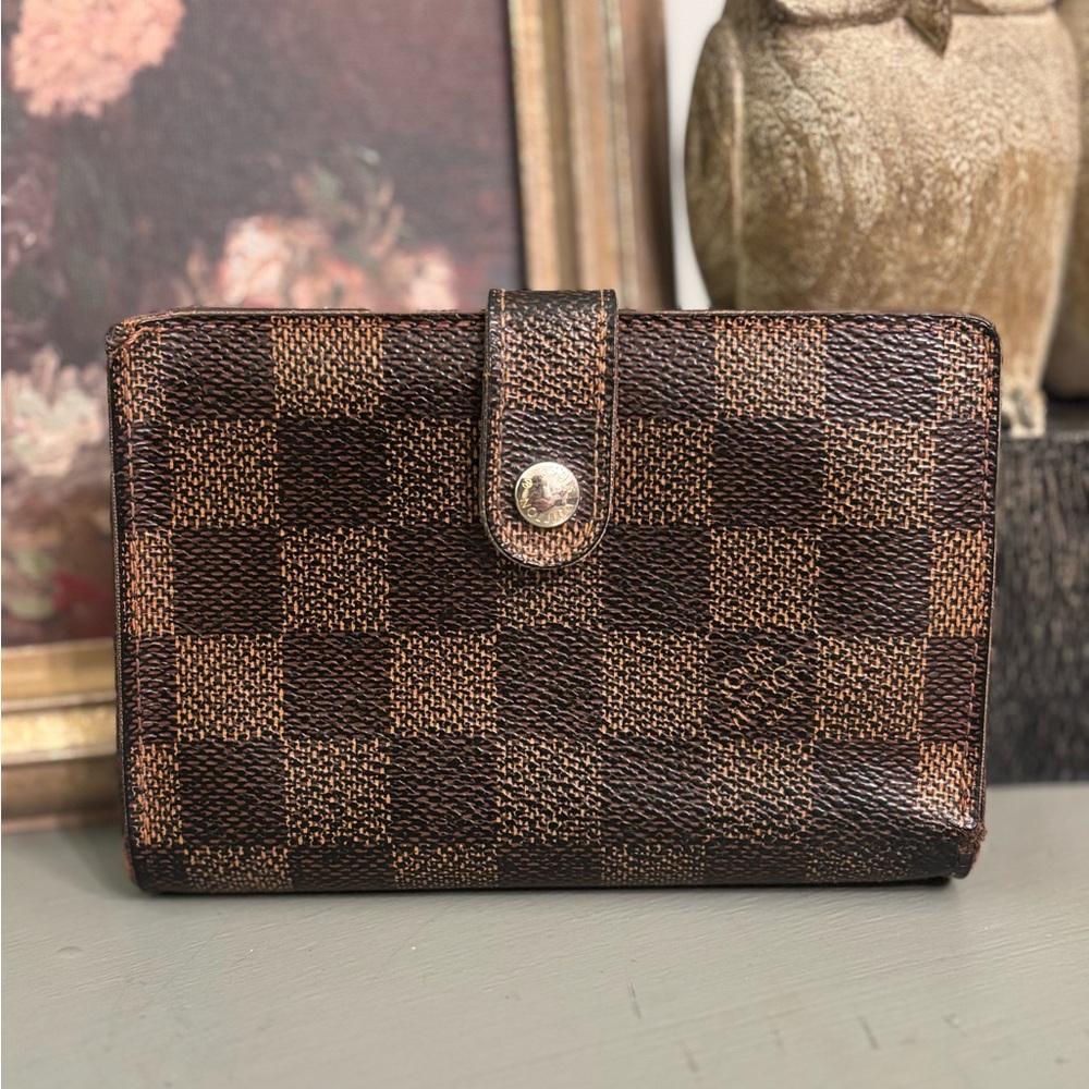 Louis Vuitton Brown Damier Ebene French Kiss-Lock Wallet Authentic